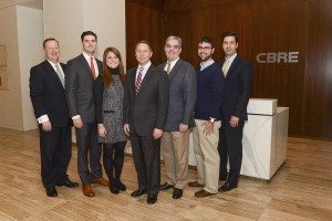 Shown (from left) are: William Mooney, III, director, County Office of Economic Development; Nick Bates, associate, CBRE; Meredith Maher, associate, CBRE; county executive Robert Astorino; William Cuddy, executive VP, CBRE; Gregory Sundel, director of transaction management/global workplace solutions, CBRE and Ramon Kochavl, managing director, CBRE.