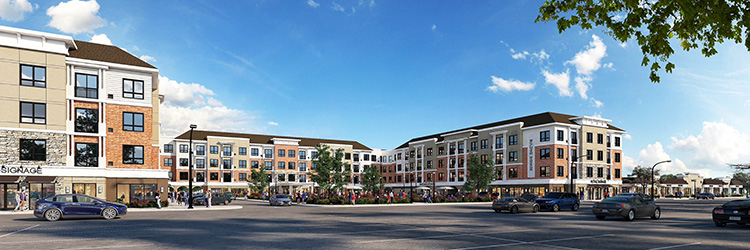 Oster Properties proposes Yorktown Green transformation mixed-use project features 150 residences, retail space and parking