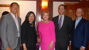 Shown (from left) are: Justin Cole, AVP, Macerich; Margaret Ling, Senior Counsel, First Nationwide Title LLC; Consolo; Seth Pinsky, EVP, RXR Realty; and Queens Courier publisher Joshua Schneps, Schneps Communications and LIC Flea and Food.