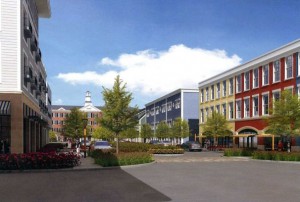 Rendering of proposed new buildings on Main St. in the Ronkonkoma Hub project, near the Long Island Railroad’s Ronkonkoma station. Photo credit: TRITEC Real Estate.