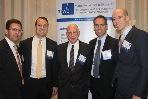 Shown (from left) are: Scott Sullivan, Margolin, Winer & Evins LLP; Bryan Czop, Wells Fargo; Edward Minskoff, Edward J. Minskoff Equities, Inc.; Richard Wagman, Madison Capital; Daniel Geiger, Crainâ€™s.