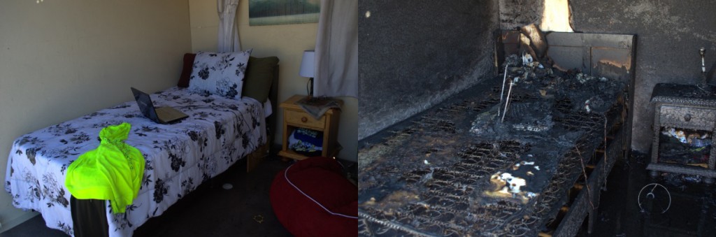 Live Burn Demo (from left): After (with sprinklers) and after (without sprinklers).