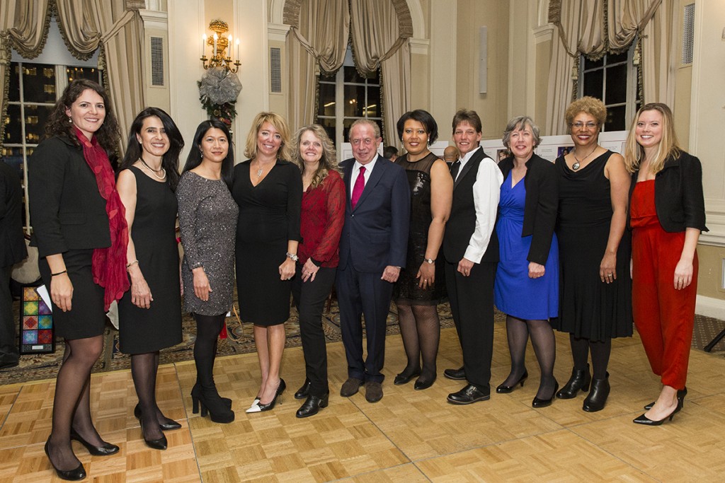 Shown (from left) are: Administrators and board members at PWC’s December Holiday Party: PWC executive director Chelsea LeMar; Maria Wilpon, Stantec; Kay Lee, TYCO SimplexGrinnell; Ellen Greiper, Esq., Goldberg Segalla; Florence Chilton, Florence Construction; Andy Frankl, IBEX; Nicole Hunter, HNTB; Lisa Wilson, JRM; Nancy Czesak, Tishman,  an AECOM Co.; PWC president Barbara Armand, Armand Corp.;  and PWC Development Coordinator Frances Wilson. 