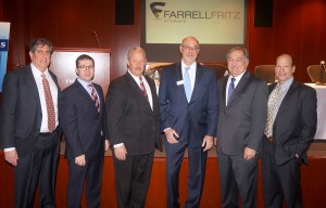 Shown (from left) are: CIBS president David Chinitz; Long Beach city manager Jack Schnirman; Freeport mayor Robert Kennedy; panel moderator Eric Rubeinstein of Ruskin Moscou Faltischek, P.C.; Lindenhurst village mayor Thomas Brennan; and CIBS past-president Gary Joel Schacker.