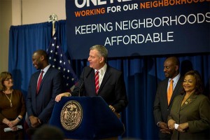 New York City Mayor de Blasio speaks at neighborhood revitalization event