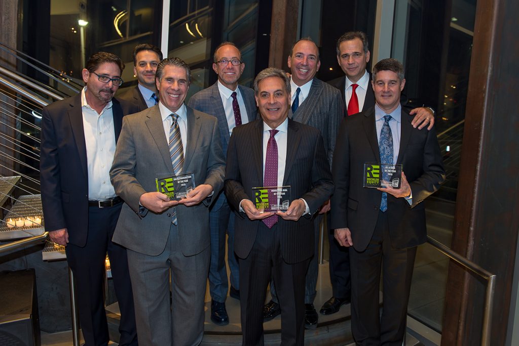 Shown (from left) are: Jeffrey Unger of Kalmon Dolgin Affiliates, Inc., Chris Costa, Neil Dolgin of Kalmon Dolgin Affiliates, Inc., Mitchell Rechler, Chuck Tabone of Newmark Grubb Knight Frank, Gregg Rechler, Ted Trias, and Howard Nemshin of Atlantic Property Services.