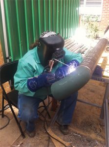 Powers welding at the Penn Station South complex, which Local 638 help modernize. 