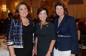 Shown (from left) are: CREW NY president Theresa Garelli, Commonwealth Land Title Insurance Co.; Hochul; and CREW NY president-elect Michele O’Connor, Langan. 