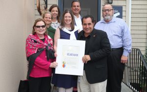 Shown in the front row (from left) are: Petersen; O’Reilly-Einemann; and Michael D’Ambrosio, special assistant to the county executive. Shown in the back row (from left) are:  Laura Curren, Nassau County legislator for District 5; Deirdre O’Connell, general sales manager Daniel Gale Sotheby’s; Scott Wallace, real estate salesperson and Gold Circle of Excellence member, Daniel Gale Sotheby’s; and mayor Francis Murray.