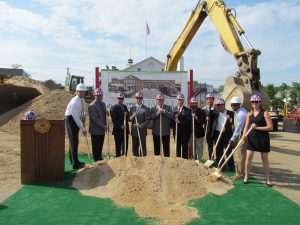 Shown (from left) are: Mike Reed of Elite Construction Management of NY, commissioner Paul Paglia, commissioner James Makarius Jr., commissioner Kevin Yoos, commissioner Paul DiBiase, commissioner Jay Gardiner, district manager David Sterne, Danny Tanzi of H2M, Joe Costa of Capobianco Construction, Simon Wedderburn of Elite Construction Management of NY, and Jessica Freitag of H2M.