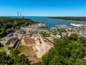 Construction of The Shipyard at Port Jeff Harbor.