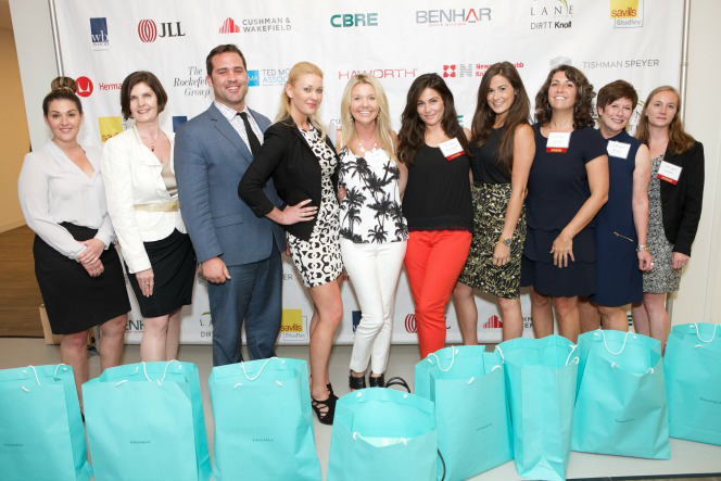 Shown (from left) are: Jamie Ragucci (Newmark Grubb Knight Frank), Jill Zunshine, David Mock (Milrose Consultants), Sarah Brown (UnitedLex), Sonya Verny (Serraview), Marlene Manzella (Consolidated Carpet), Kristine Scotto (Workwell Partners), Sara Francini (STUDIOS Architecture), Fran Ferrone (Business as Theatre), and Hilary Walter (JLL).