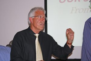 Cortazzo makes a point during the masonry restoration seminar.