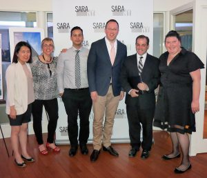 Shown (from left) are: Kyunghee Lee; JC senior project manager Alyson Dunn, R.A., LEED AP;  Ardeny Goris; Brian Anderson; George Varthalamis; and SARA New York Council president Tamar Kisilevitz, ARA.