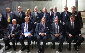 Shown in the back row(from left) are: Trustee Paul Addison; Trustee Peter Rebenwurzel; Trustee Erminia Rivera; Maimonides President and CEO Kenneth Gibbs; Trustee Martin Payson; Maimonides senior VP of planning Eric Scalettar; Maimonides board chair Eugene Keilin; Maimonides CFO Robert Naldi; and Maimonides SVP Derek Goins. Shown in the front row (from left) are: Trustee Mortimer Klaus; Trustee Marvin Hellman; principal of Americon Construction Eugene Cannata; principal of MedCraft Healthcare Real Estate Keith Beneke; and principal of MedCraft Healthcare Real Estate Jon Lewin.