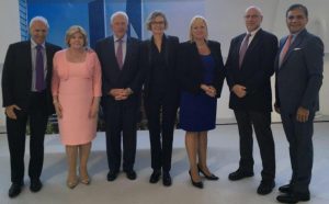 Shown (from left) are: Steve Cuozzo, Faith Hope Consolo, Kenneth Himmel, Sabrina Kanner, Karen Dome, Shawn Kildare and Joseph Moinian.