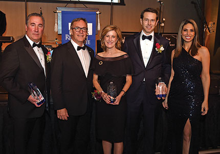 Shown (from left) are: Bert Rahm; Diabetes Research Institute director Dr. Camillo Ricordi; Lucy Carter; Paul Amrich; and the evening’s emcee, Fox Business Network’s anchor Nicole Petallides.