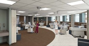 Rendering, interior Neonatal Intensive Care Unit at Sisters Hospital - Buffalo, NY